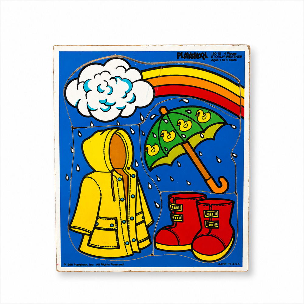 Vintage 1988 Playskool Stormy Weather Wooden Tray Puzzle #180-15 Complete 4 Piec